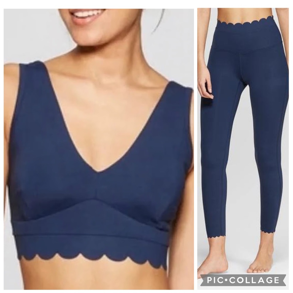 Joy Lab Navy Scalloped Edge Activewear Set Sz M
